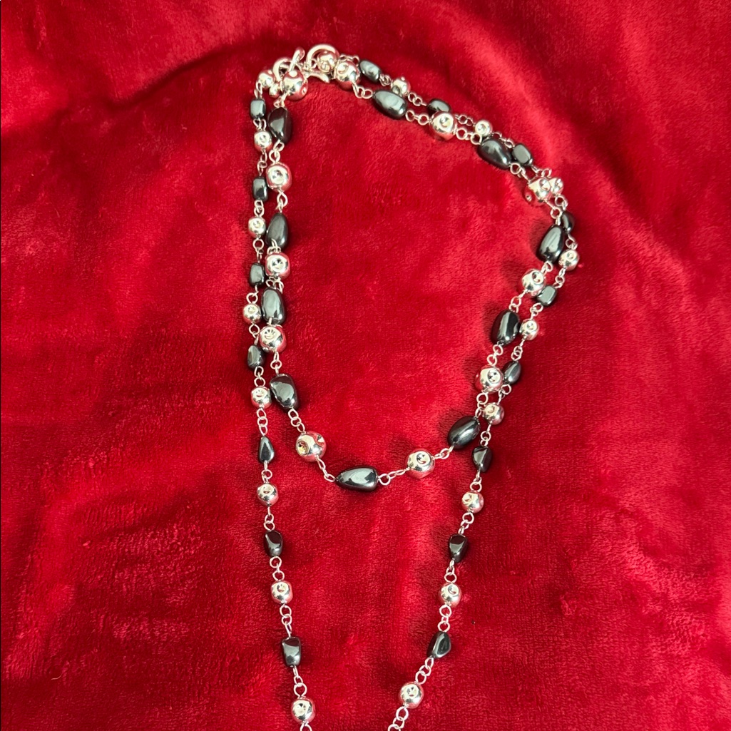 Chic Black And Silver Beaded Necklace Set 400$